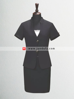 时尚黑色立领短袖西服套裙定制