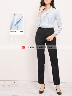 女浅蓝色优雅衬衫职业装定制